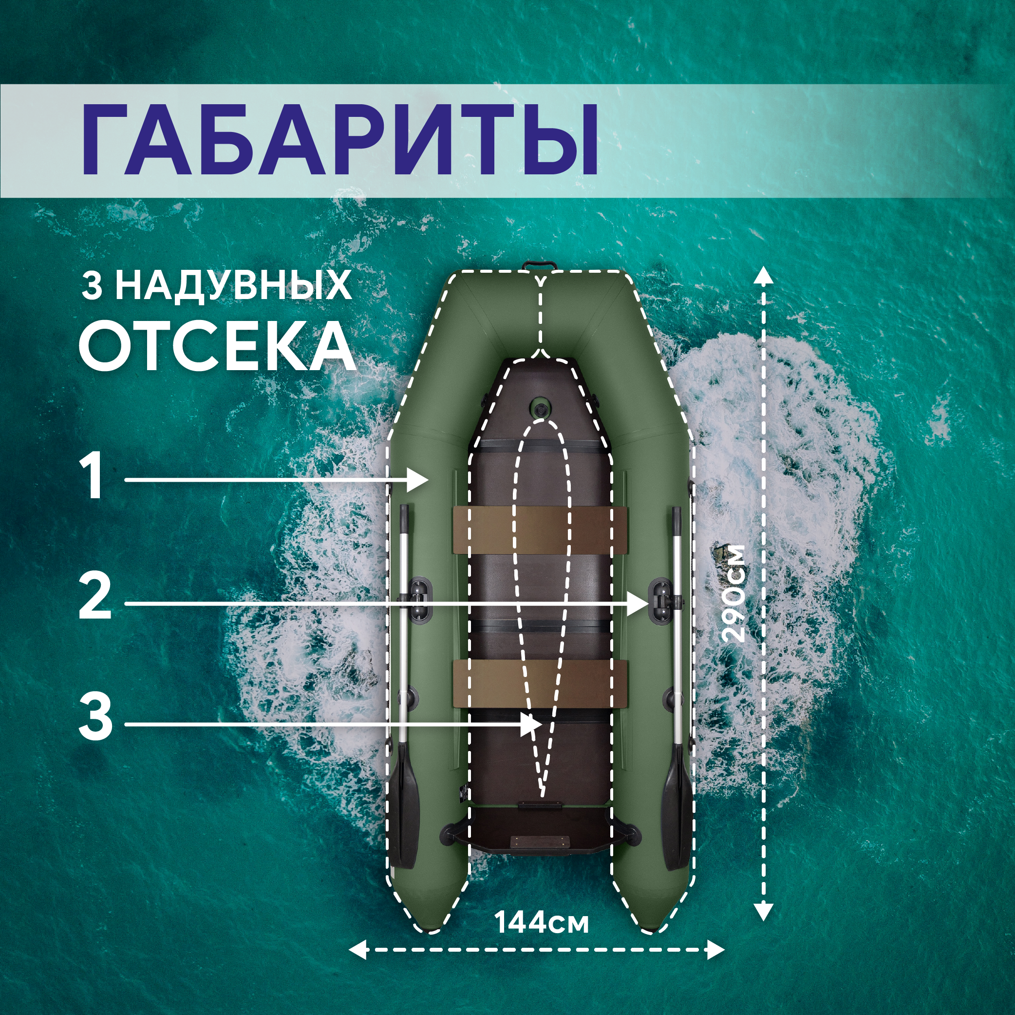 Лодка из ПВХ под мотор Барс-2900 Слань-Книжка Киль зеленый
